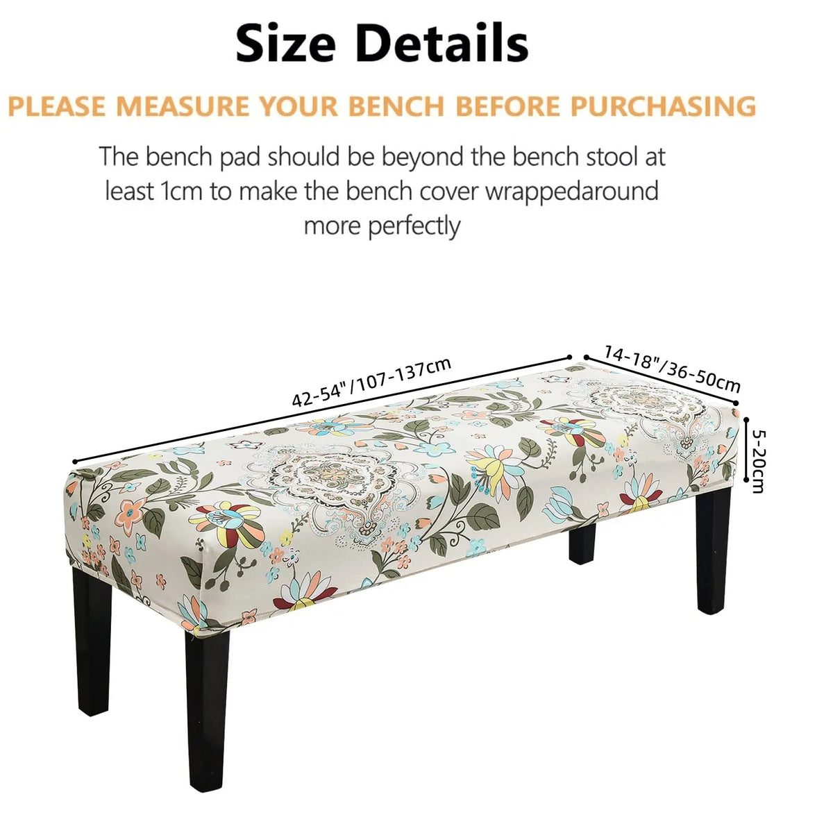 Floral Plus Size Dining Bench Cover Soft Washable Bench Ottaman Cover Slipcover BC0015 Crfatop %sku%