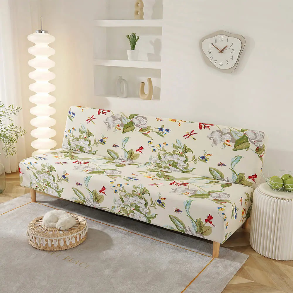 Floral Queen Size Futon Cover Stretch Armless Sofa Bed Slipcover for Four Seasons Crfatop %sku%