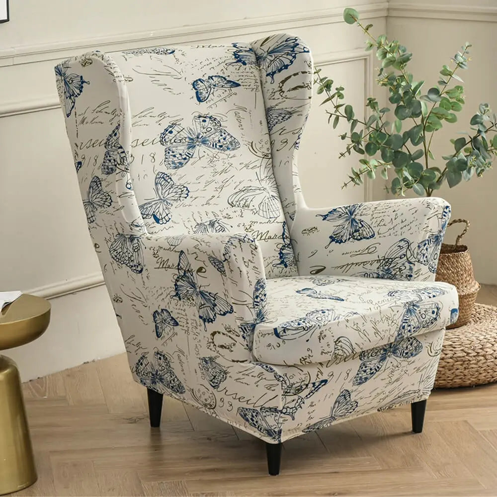 Floral Wingback Chair Slipcover 2 Pieces Set Crfatop %sku%