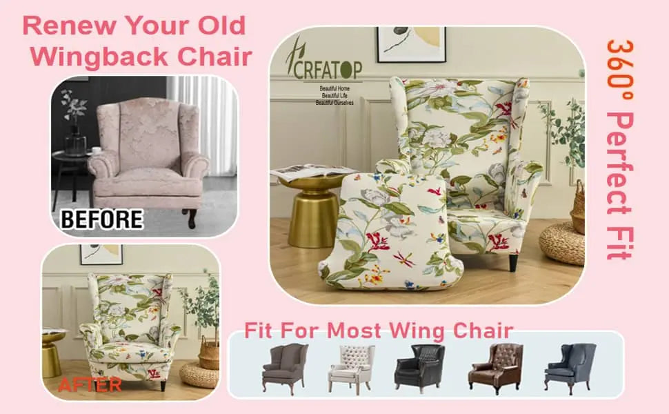 Floral Wingback Chair Slipcover 2 Pieces Set Crfatop %sku%