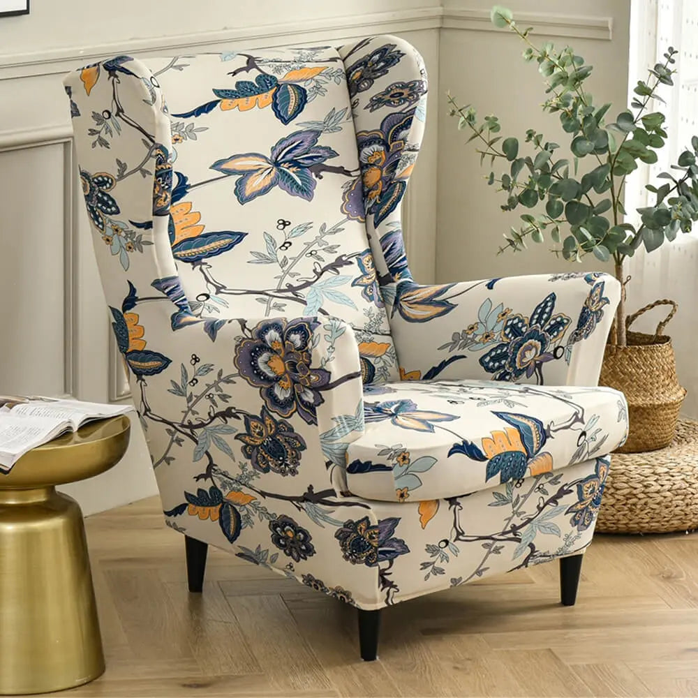 Floral Wingback Chair Slipcover 2 Pieces Set Crfatop %sku%