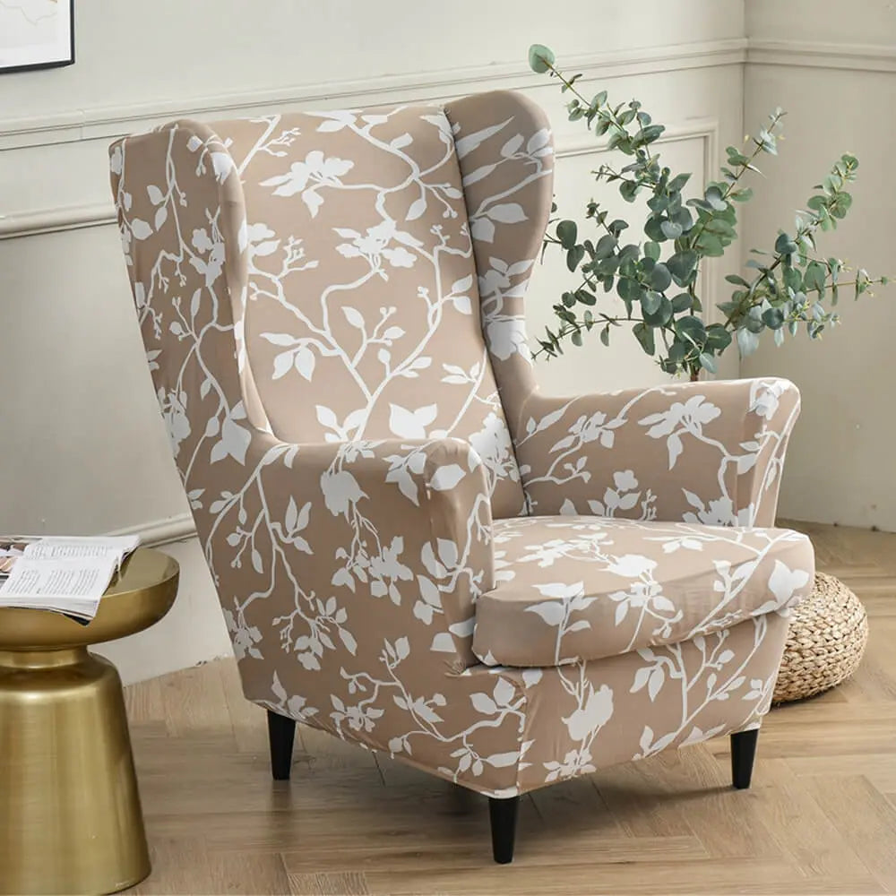 Floral Wingback Chair Slipcover 2 Pieces Set Crfatop %sku%