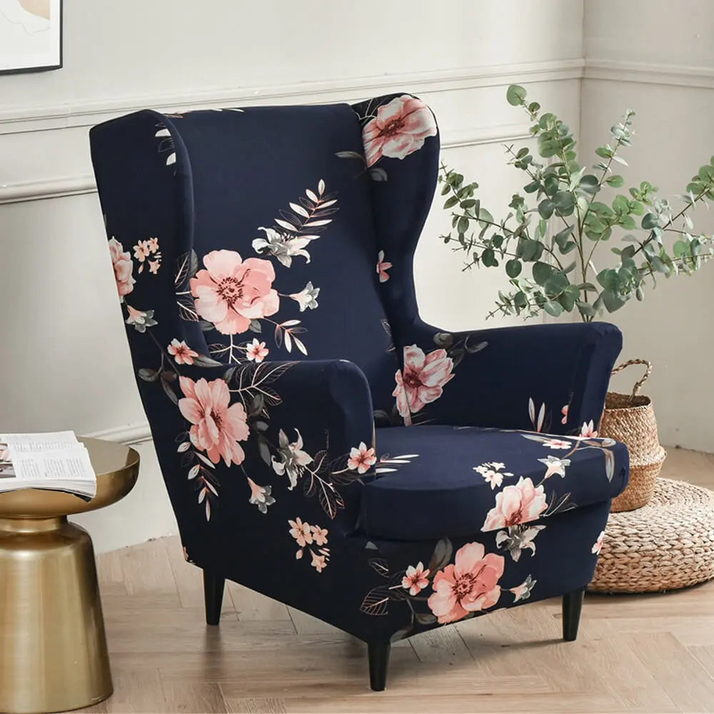 Floral Wingback Chair Slipcover 2 Pieces Set Crfatop %sku%