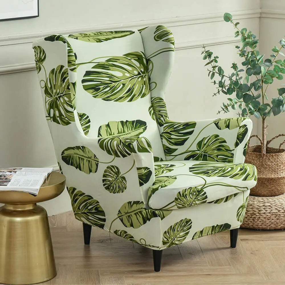 Floral Wingback Chair Slipcover 2 Pieces Set Crfatop %sku%