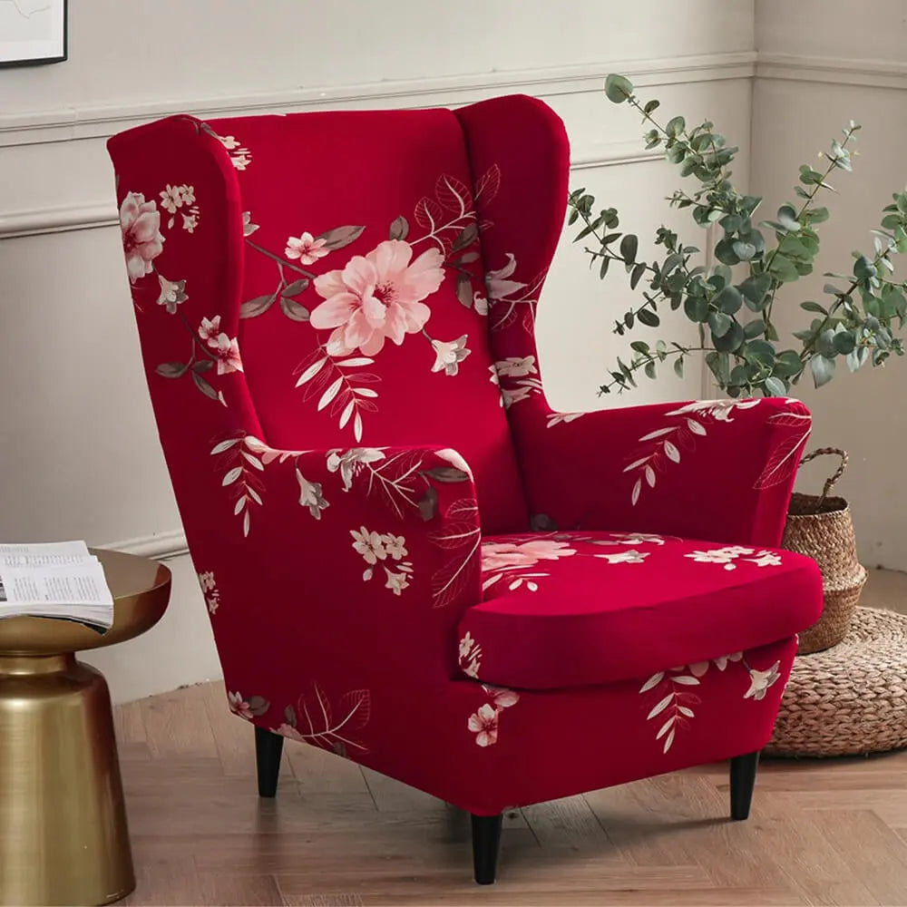 Floral Wingback Chair Slipcover 2 Pieces Set Crfatop %sku%
