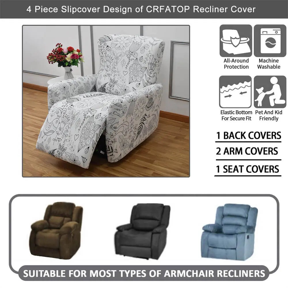 Graffiti Printing Sofaprint Recliner Sofa Cover 4-Piece Stretch Fit Couch Slipcover Crfatop %sku%