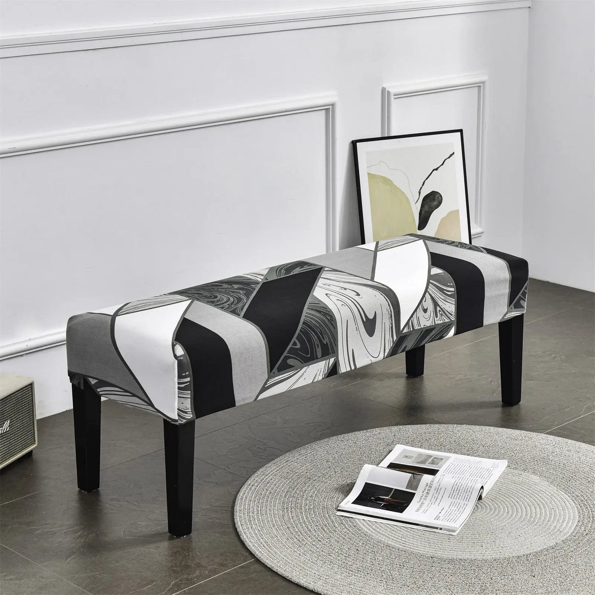 Graphic Print Stretchy Bench Slipcover Durable One Size Dining Bench Cover for Living Room Eco-Ancheng %sku%