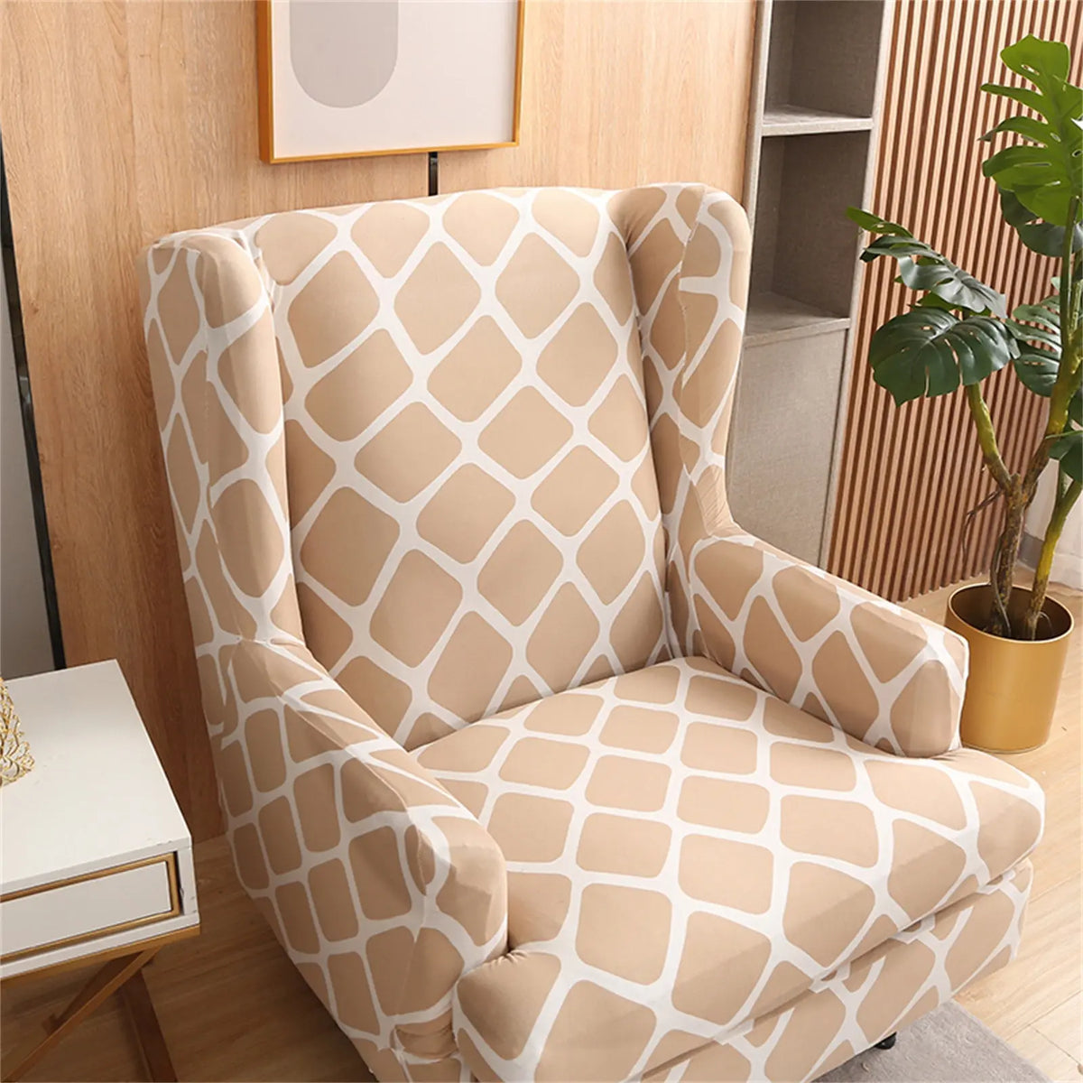 Grid Printing Wingback Chair Cover Stretch Couch Cover With T Cushion Cover Crfatop Crfatop %sku%
