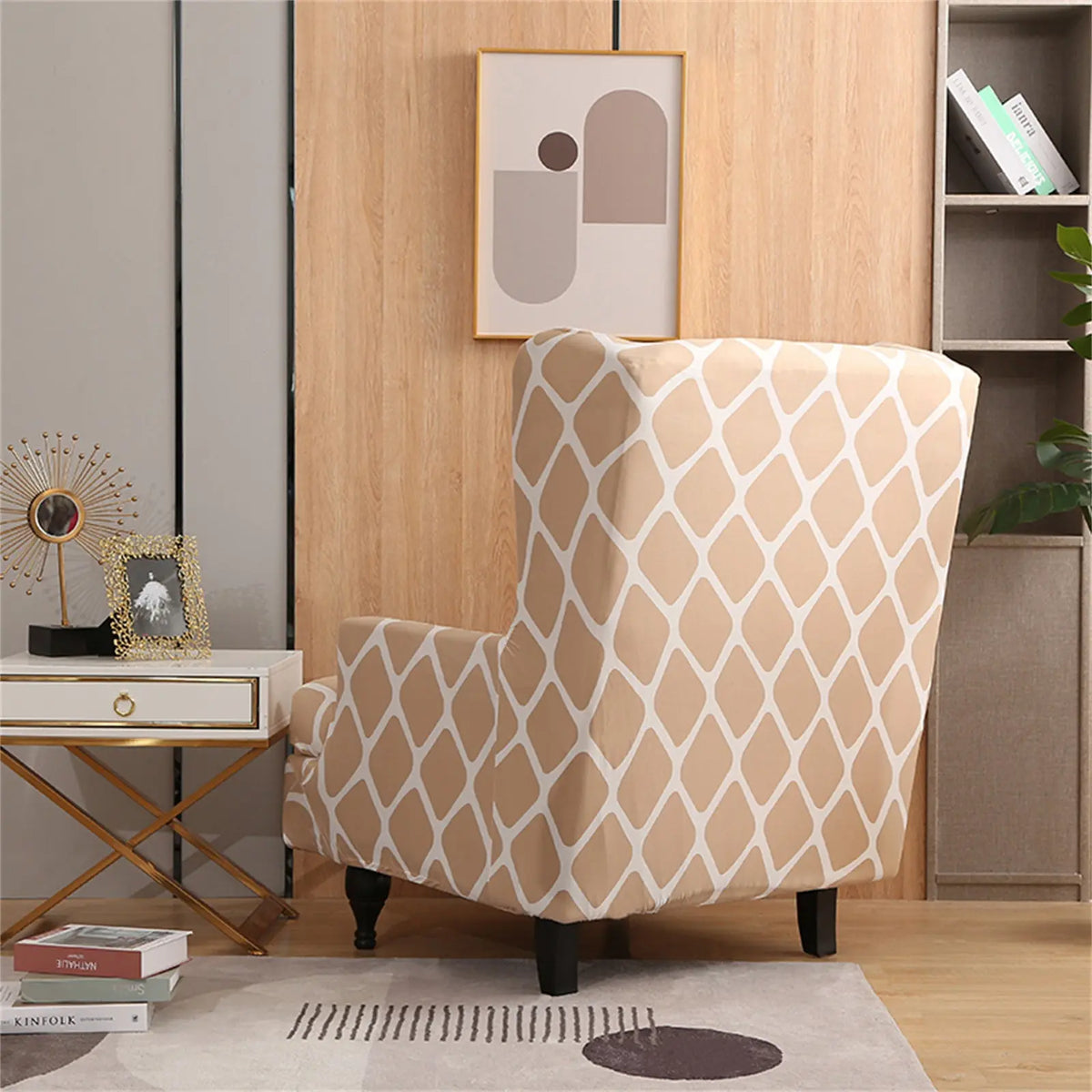 Grid Printing Wingback Chair Cover Stretch Couch Cover With T Cushion Cover Crfatop Crfatop %sku%