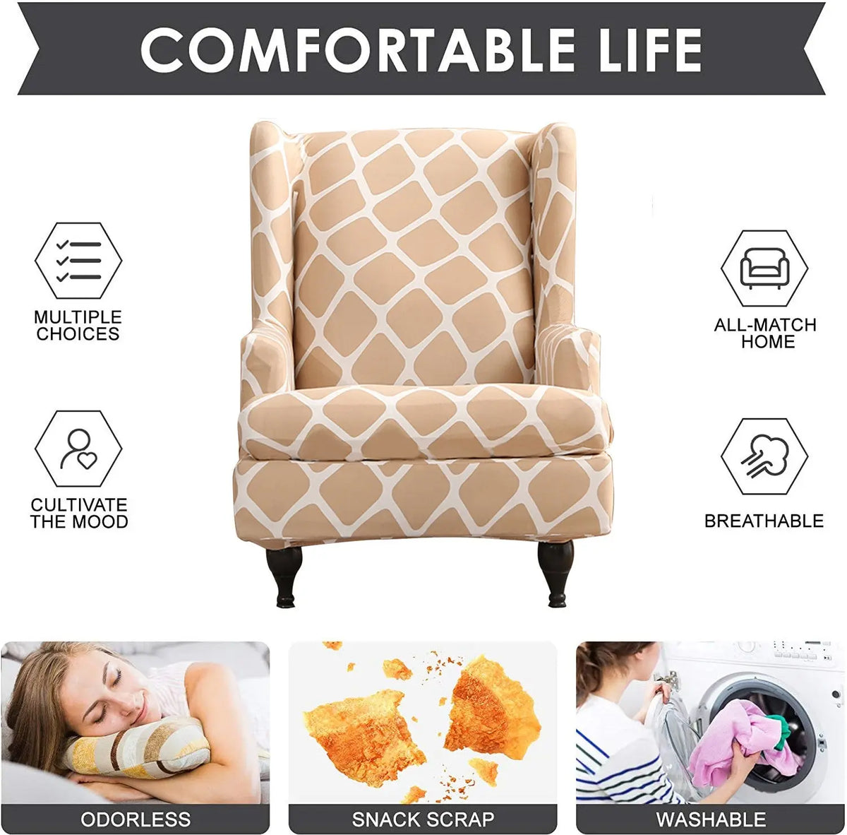Grid Printing Wingback Chair Cover Stretch Couch Cover With T Cushion Cover Crfatop Crfatop %sku%