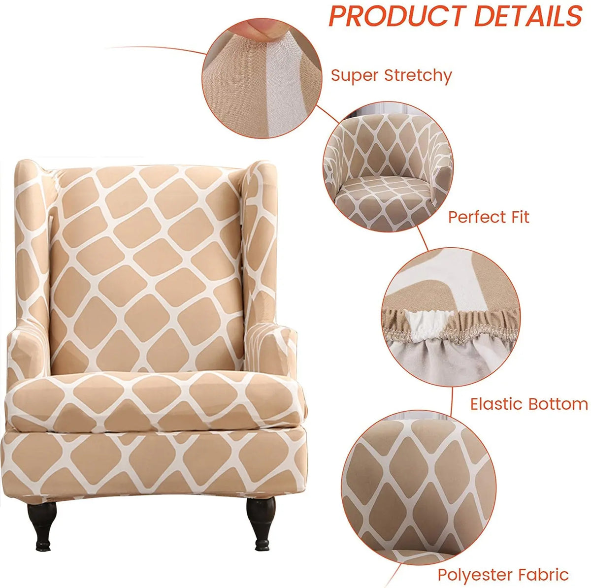 Grid Printing Wingback Chair Cover Stretch Couch Cover With T Cushion Cover Crfatop Crfatop %sku%
