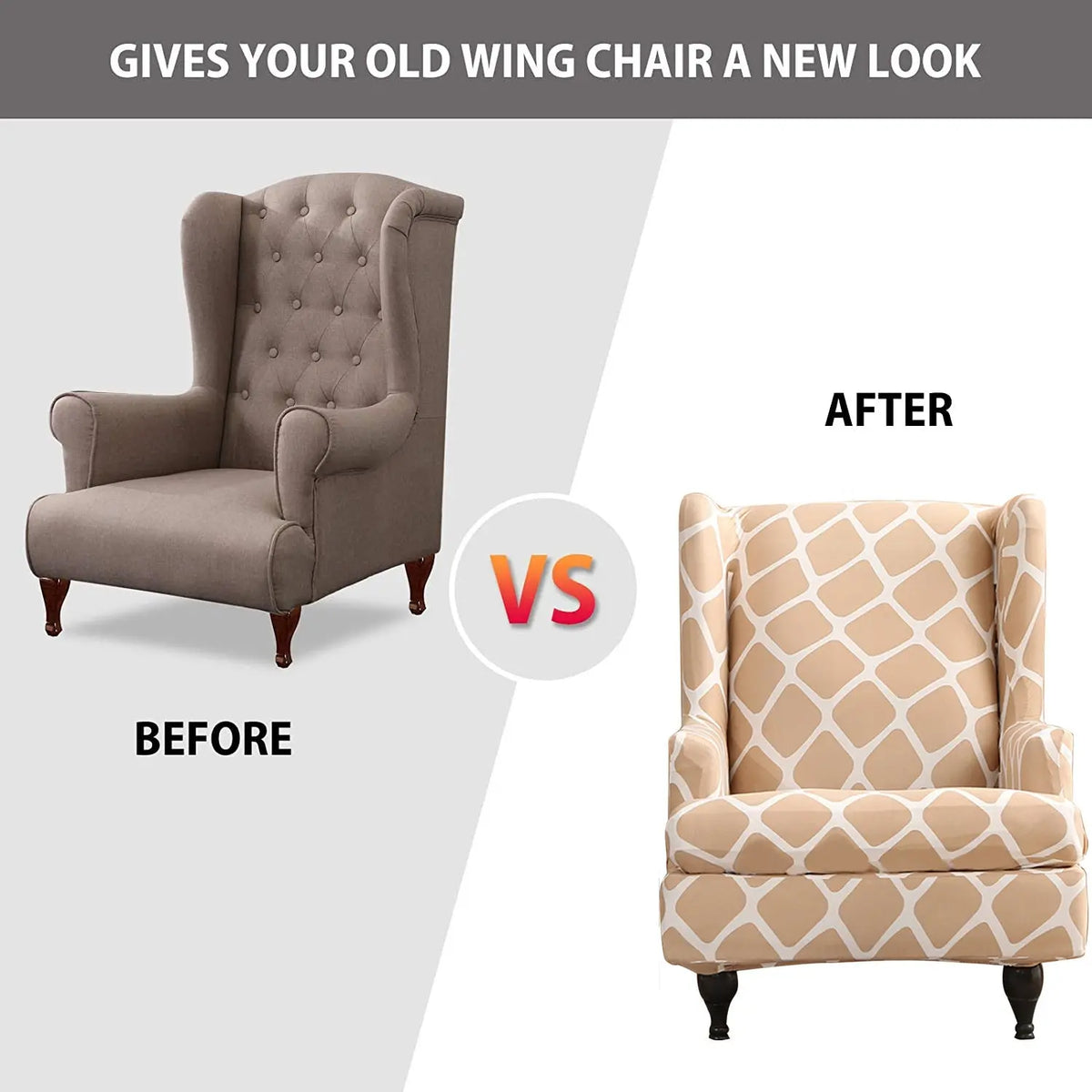 Grid Printing Wingback Chair Cover Stretch Couch Cover With T Cushion Cover Crfatop Crfatop %sku%