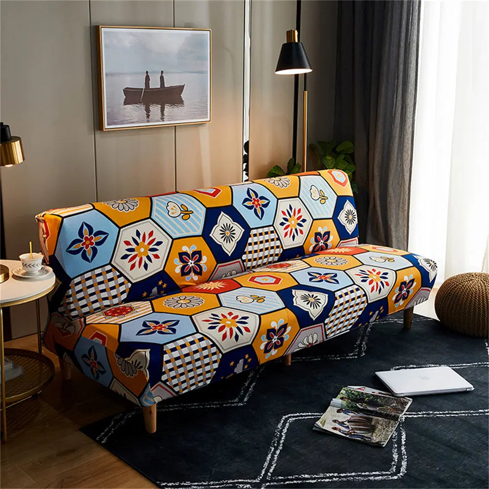 Luxury American style Box Cushion Futon Slipcover One-piece Sofa Bed Armless Cover Top Level Crfatop %sku%