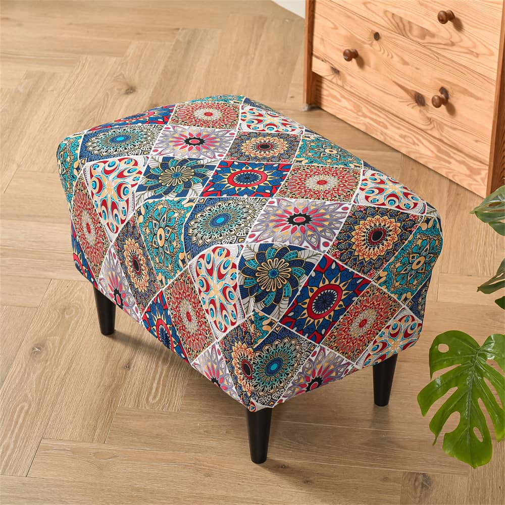 Stretch Ottoman Slipcovers Printed Box Cushion Decro-friendly Color Footstool Sofa Slipcover Crfatop %sku%