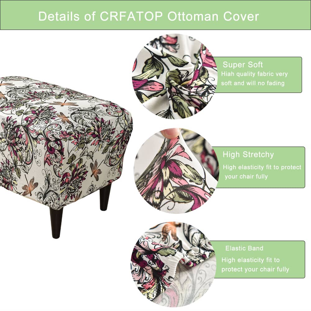Stretch Ottoman Slipcovers Printed Box Cushion Decro-friendly Color Footstool Sofa Slipcover Crfatop %sku%