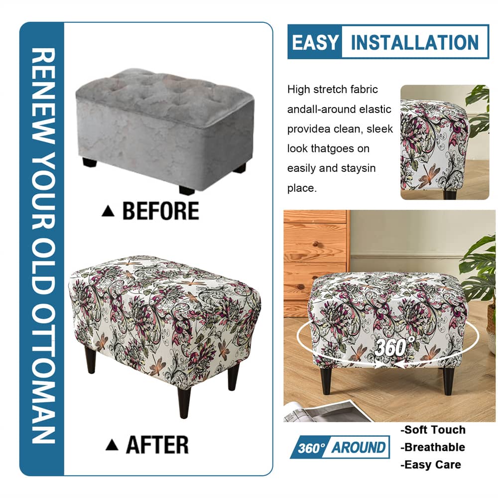 Stretch Ottoman Slipcovers Printed Box Cushion Decro-friendly Color Footstool Sofa Slipcover Crfatop %sku%