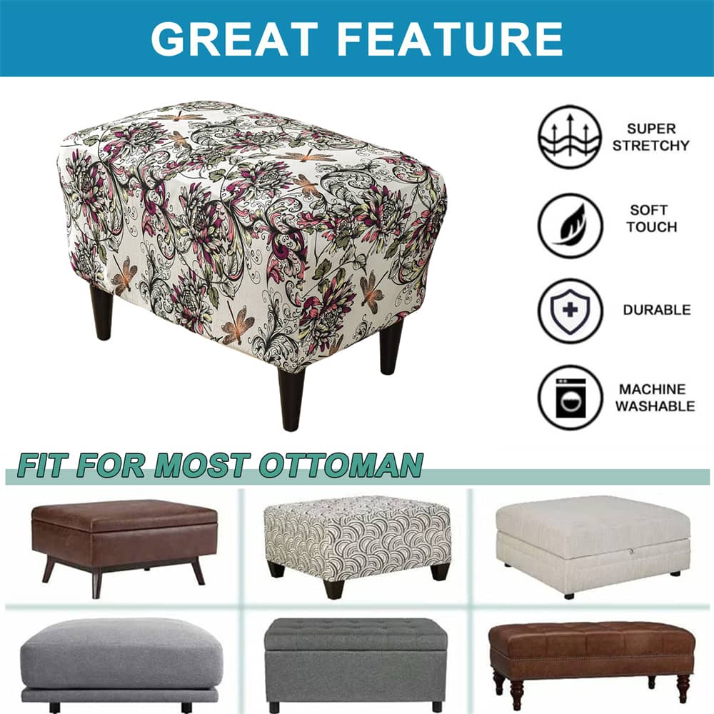 Stretch Ottoman Slipcovers Printed Box Cushion Decro-friendly Color Footstool Sofa Slipcover Crfatop %sku%