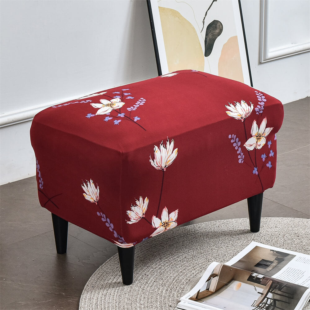 Crfatop One Piece Ottoman Slipcover Floral Rectangle Sofa Cover