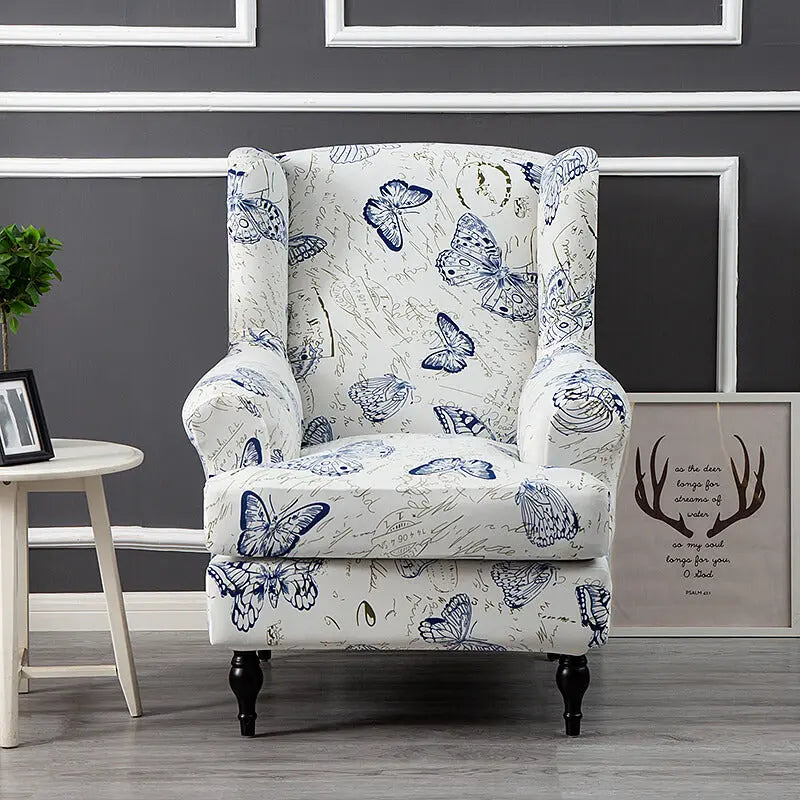 Oversized Wingback Chair Cover Floral Printed Armchair Cover Crfatop %sku%