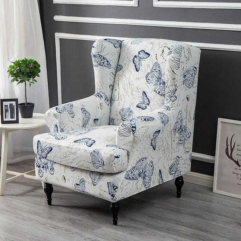 Oversized Wingback Chair Cover Floral Printed Armchair Cover Crfatop %sku%