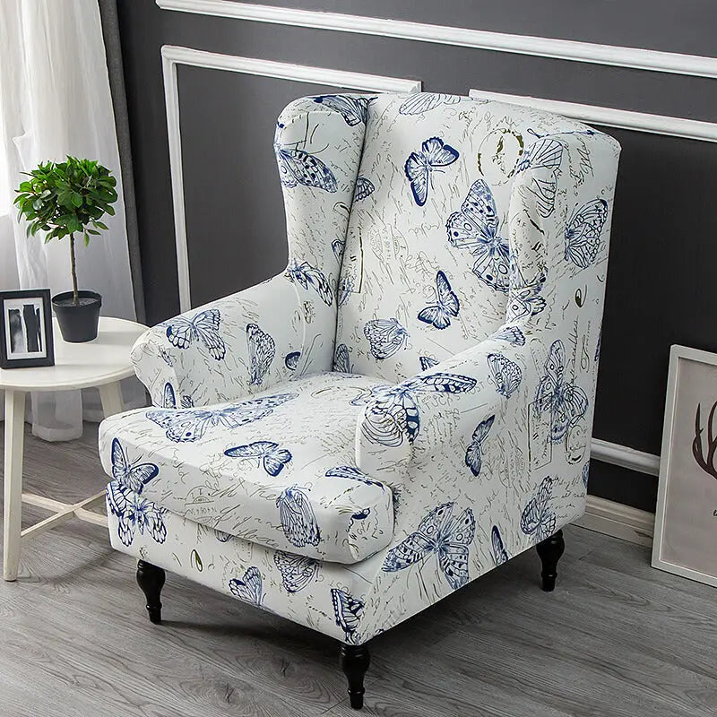 Oversized Wingback Chair Cover Floral Printed Armchair Cover Crfatop %sku%