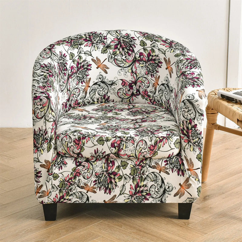 Pretty Floral Printing Club Armchair Cover Washable Waterproof Furniture Protector Slipcovers Crfatop %sku%