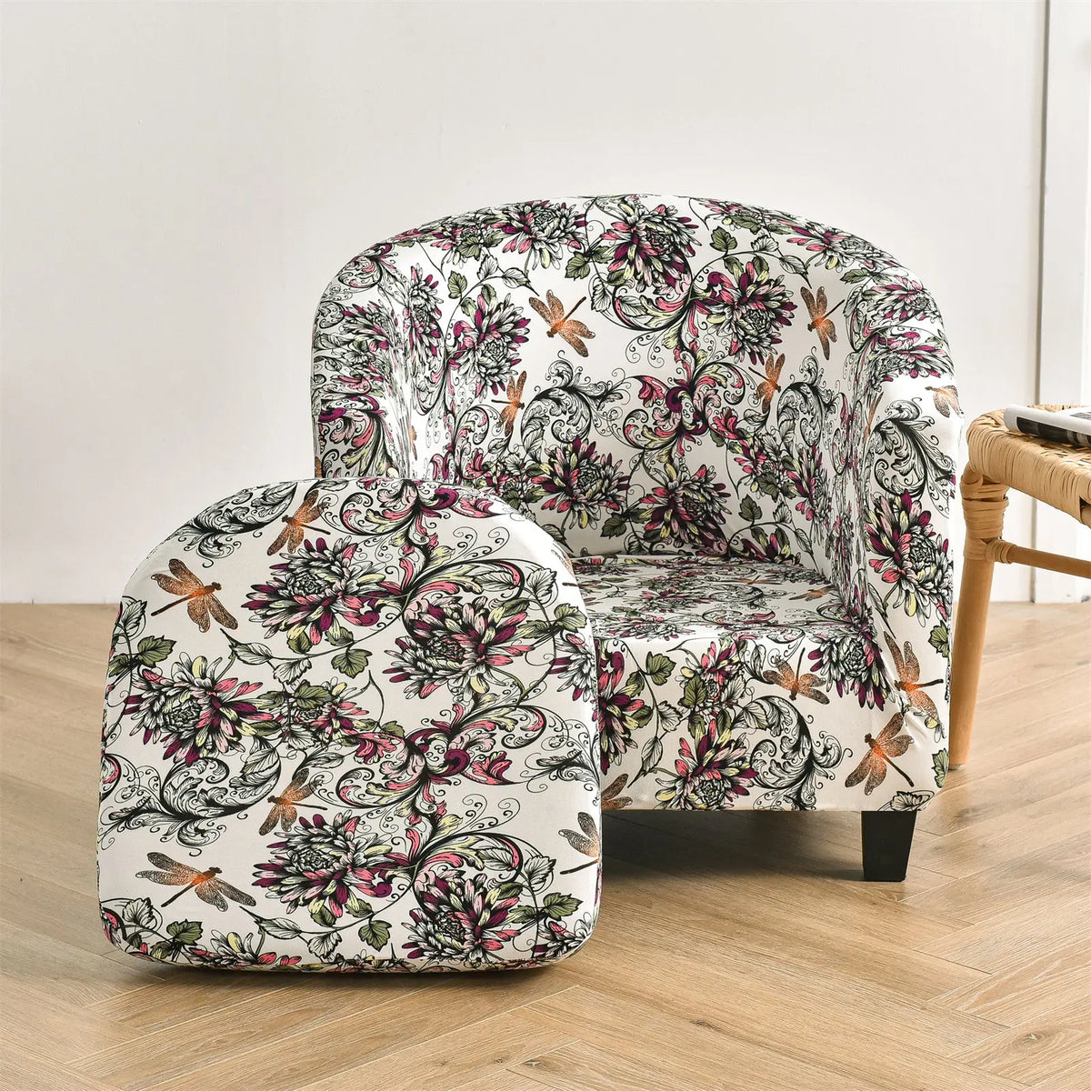 Pretty Floral Printing Club Armchair Cover Washable Waterproof Furniture Protector Slipcovers Crfatop %sku%