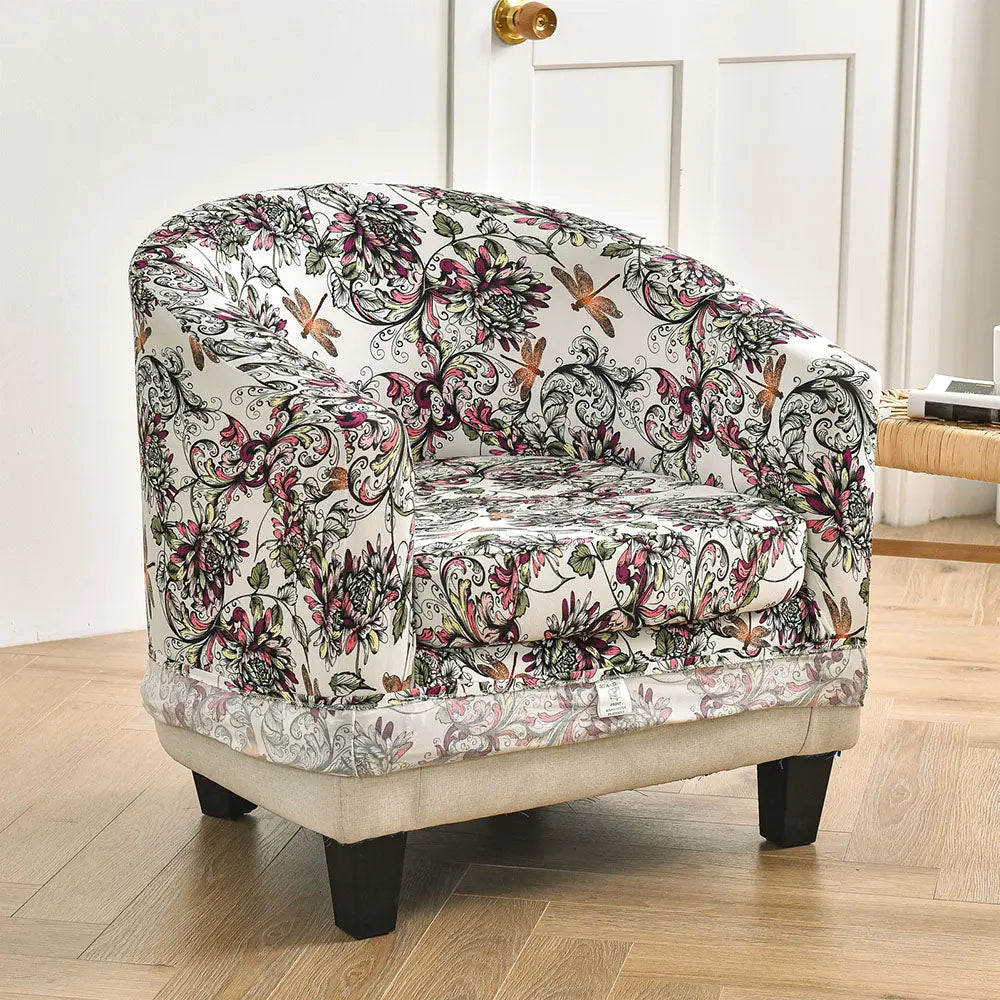 Pretty Floral Printing Club Armchair Cover Washable Waterproof Furniture Protector Slipcovers Crfatop %sku%