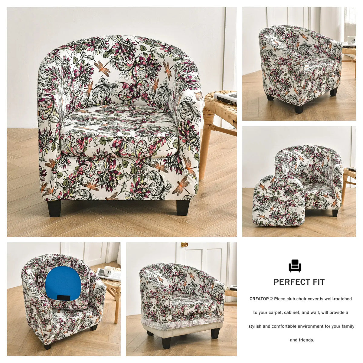 Pretty Floral Printing Club Armchair Cover Washable Waterproof Furniture Protector Slipcovers Crfatop %sku%