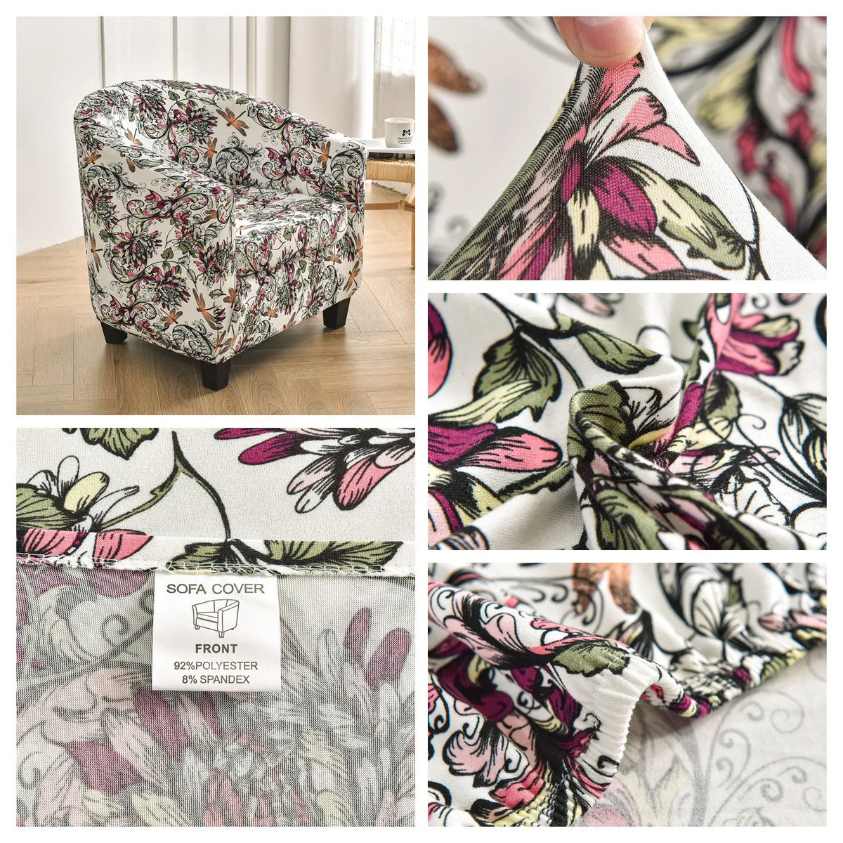 Pretty Floral Printing Club Armchair Cover Washable Waterproof Furniture Protector Slipcovers Crfatop %sku%