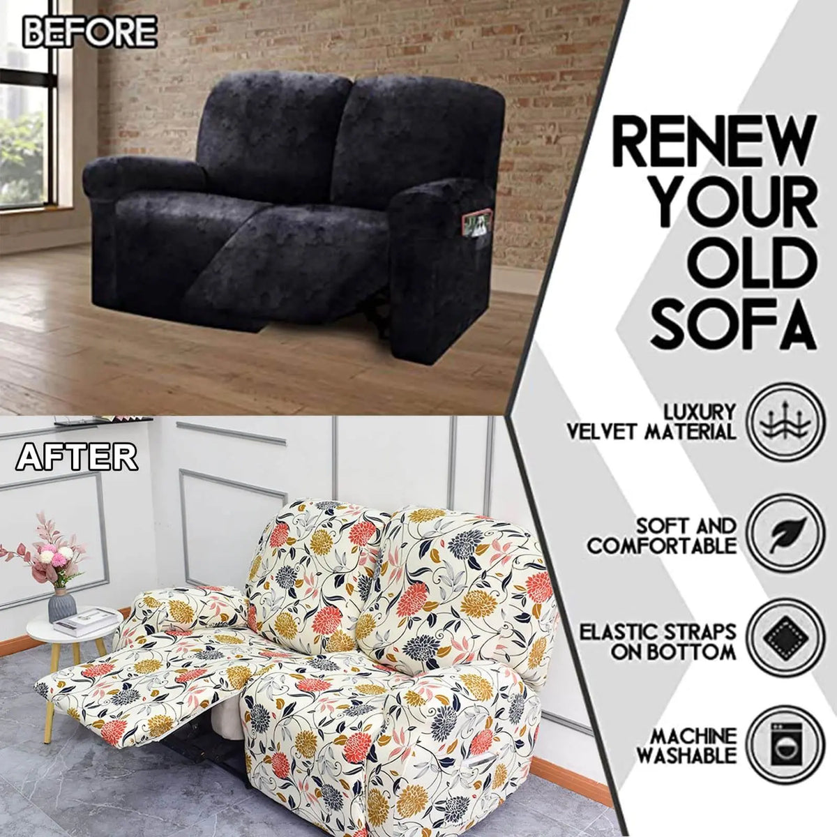 Printed Recliner Couch Cover 2-seater Loveseat Slipcover for Recliner Crfatop %sku%