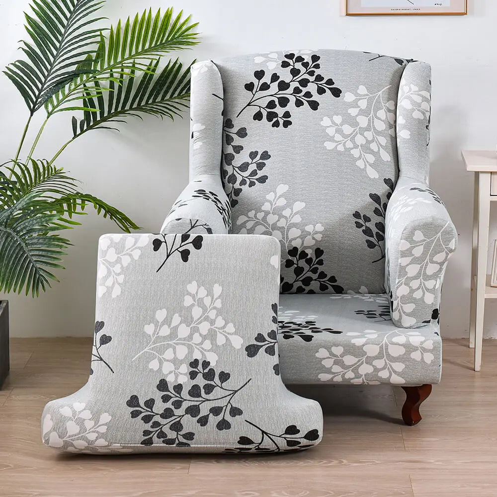 Printed Wing Chair Slipcovers Grey T-cushion Armchair Cover Crfatop %sku%