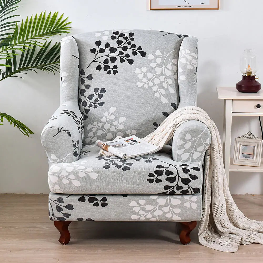 Printed Wing Chair Slipcovers Grey T-cushion Armchair Cover Crfatop %sku%