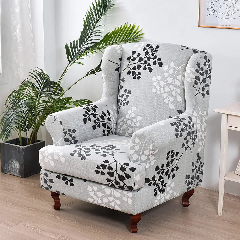 Printed Wing Chair Slipcovers Grey T-cushion Armchair Cover Crfatop %sku%