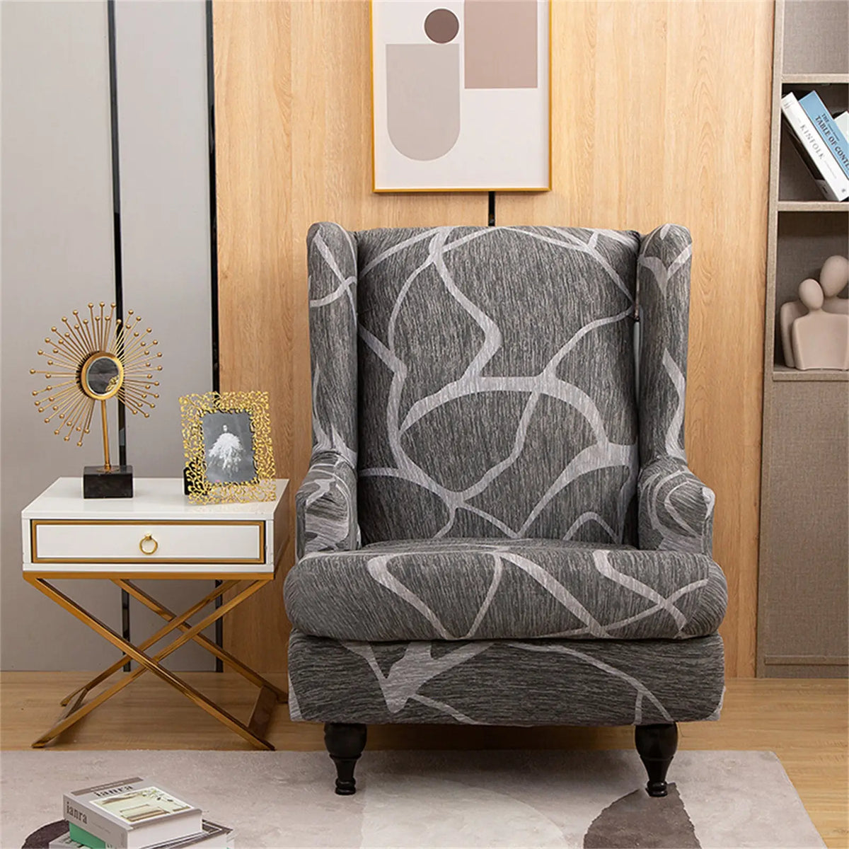 Printing Wingback Chair Cover Durable Polyester 1 Set of 2 Pics Decorative Furniture Slipcover Crfatop %sku%