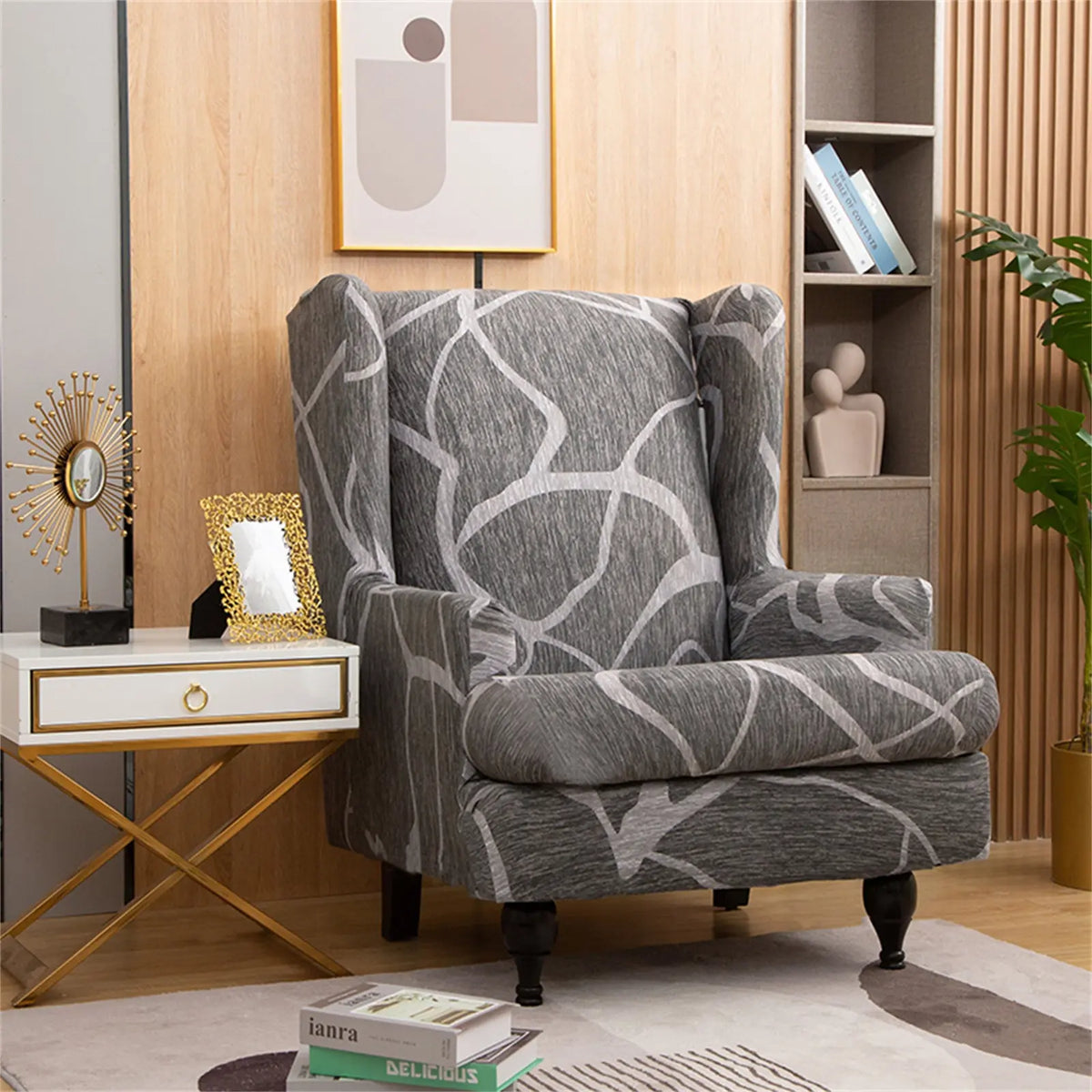 Printing Wingback Chair Cover Durable Polyester 1 Set of 2 Pics Decorative Furniture Slipcover Crfatop %sku%