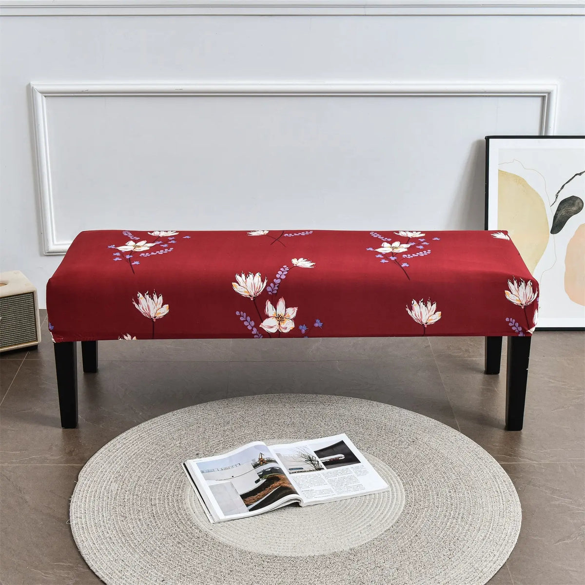 Red Bench Cover Stretch Bench Cover for Dining Room Piano Chair Seat Protector Cover Eco-Ancheng %sku%