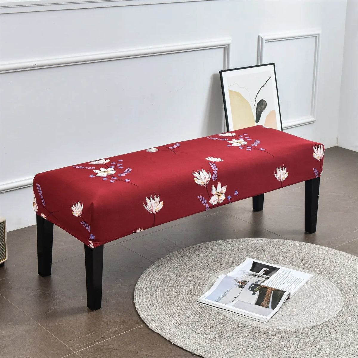 Red Bench Cover Stretch Bench Cover for Dining Room Piano Chair Seat Protector Cover Eco-Ancheng %sku%
