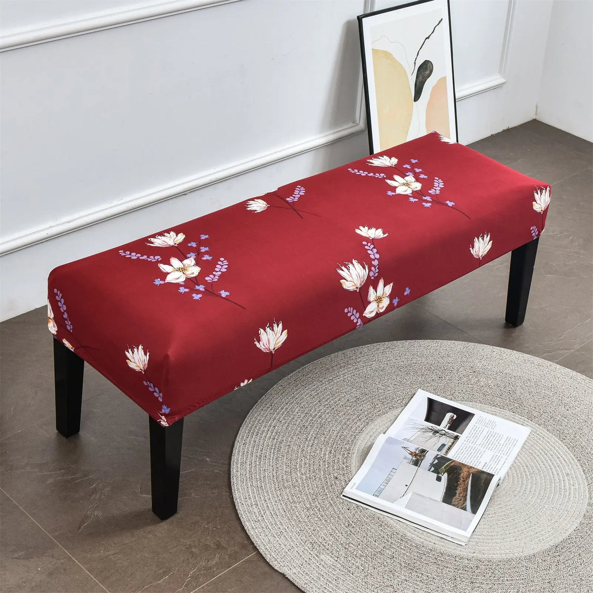 Red Bench Cover Stretch Bench Cover for Dining Room Piano Chair Seat Protector Cover Eco-Ancheng %sku%