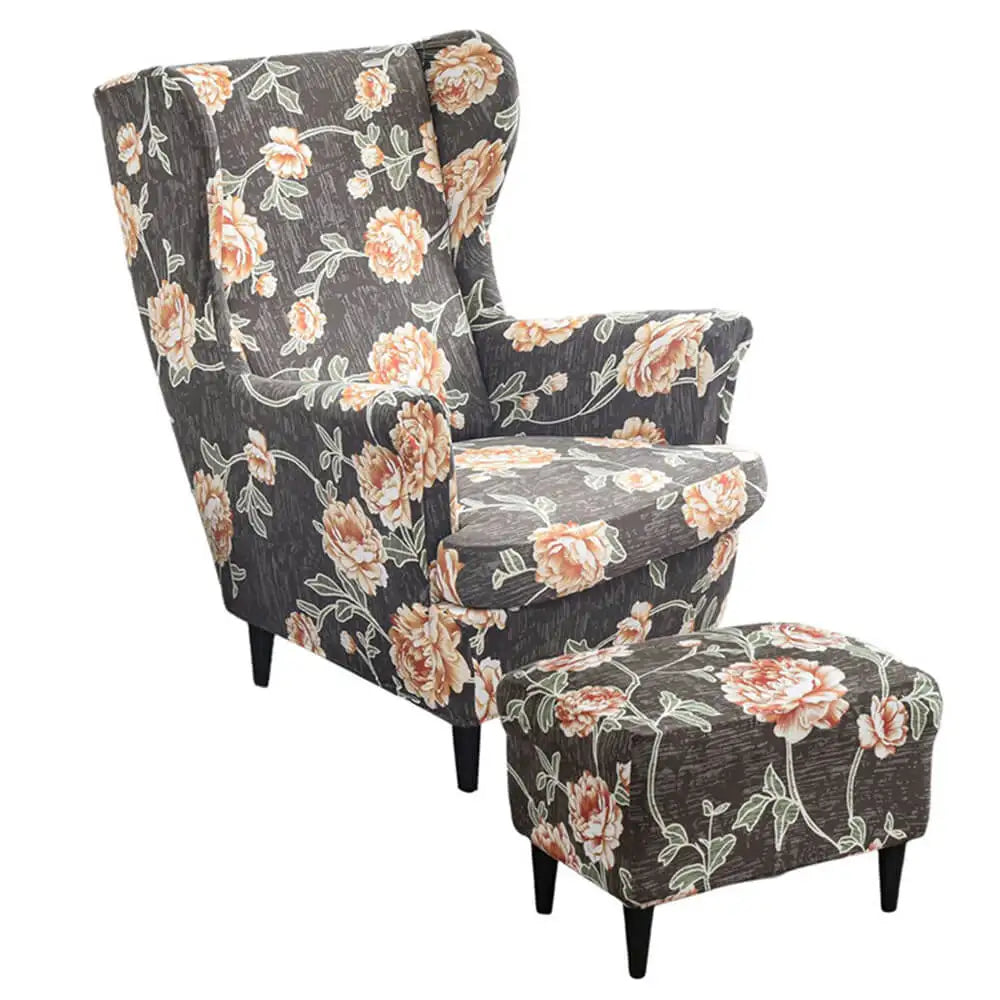 Retro Floral Slipcover for Wing Chair & Ottoman Crfatop %sku%