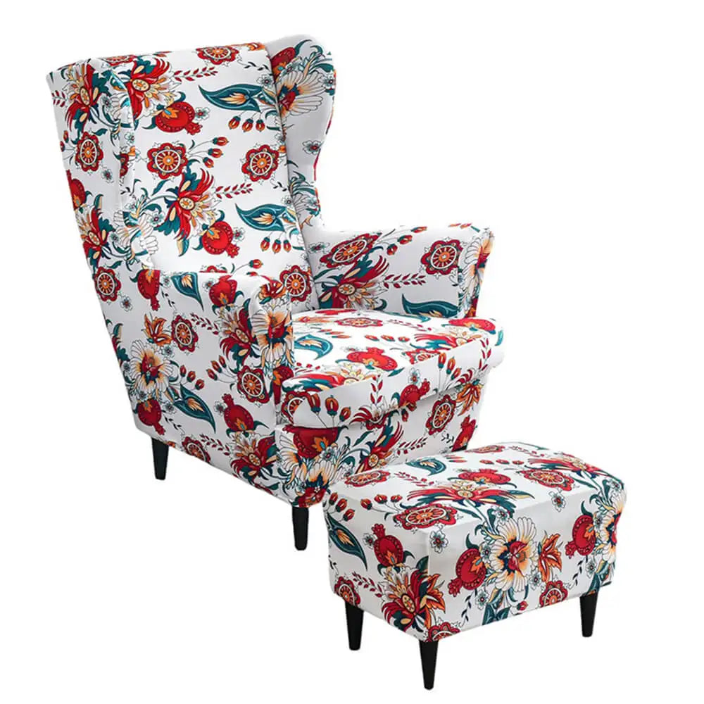 Retro Floral Slipcover for Wing Chair & Ottoman Crfatop %sku%