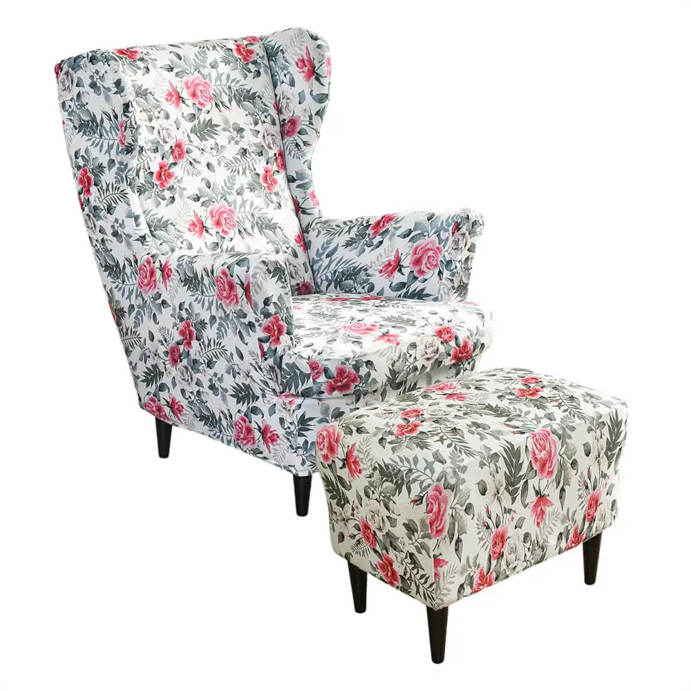 Retro Floral Slipcover for Wing Chair & Ottoman Crfatop %sku%