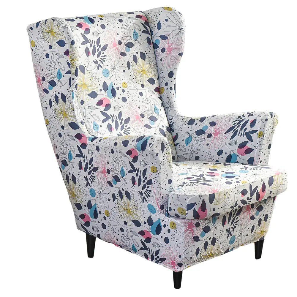 Retro Floral Wingback Chair Cover Stretch 1 Set of 2 Pieces ArmChair Slipcover Crfatop %sku%