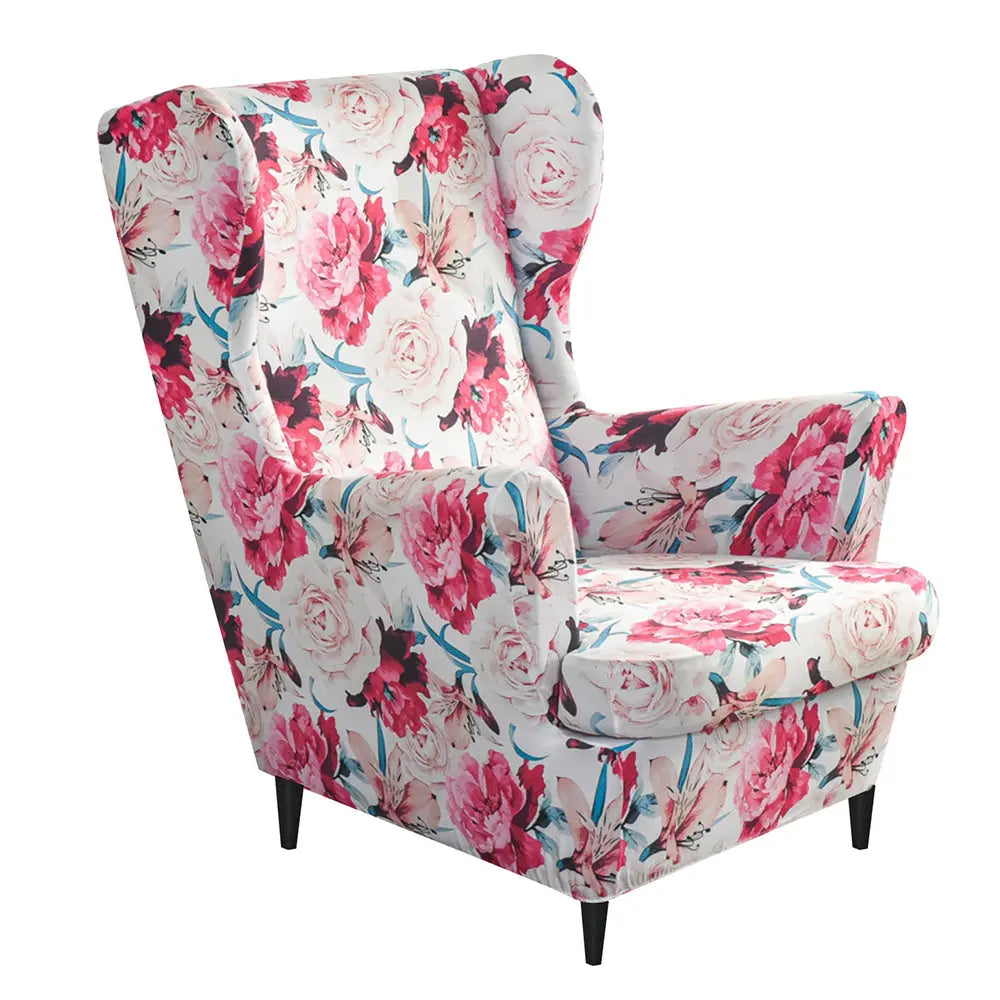 Retro Floral Wingback Chair Cover Stretch 1 Set of 2 Pieces ArmChair Slipcover Crfatop %sku%