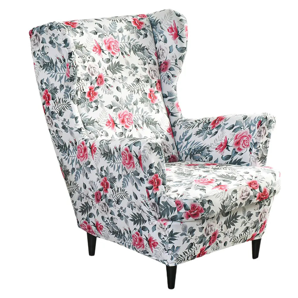 Retro Floral Wingback Chair Cover Stretch 1 Set of 2 Pieces ArmChair Slipcover Crfatop %sku%