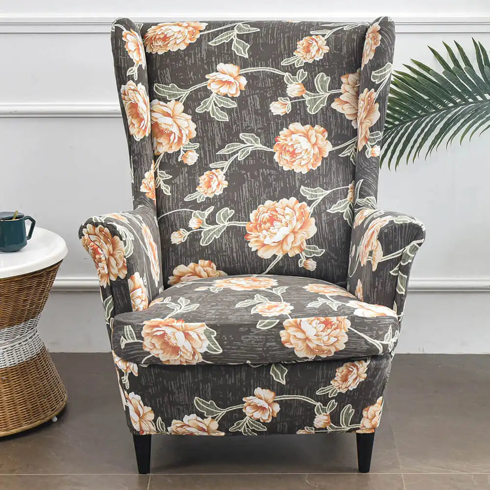 Retro Floral Wingback Chair Slipcover Stretch 1 Set of 2 Arm Chair Slipcover Crfatop %sku%