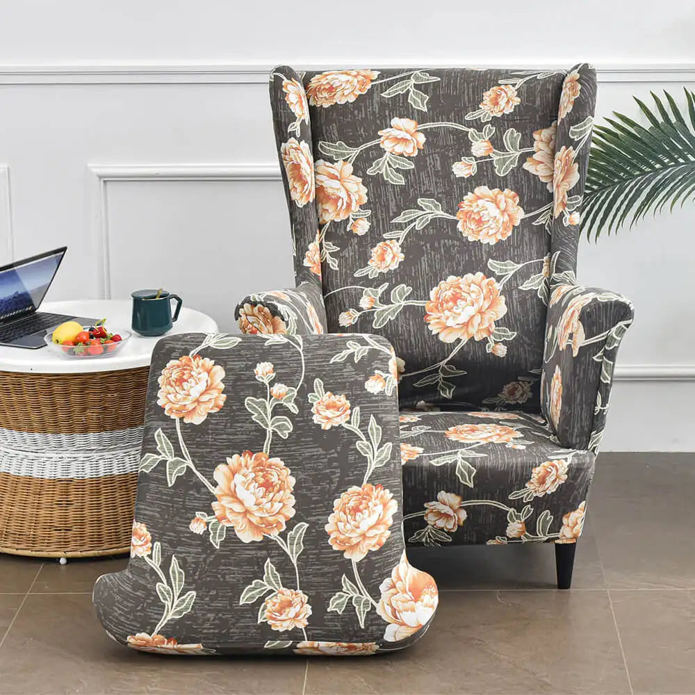 Retro Floral Wingback Chair Slipcover Stretch 1 Set of 2 Arm Chair Slipcover Crfatop %sku%