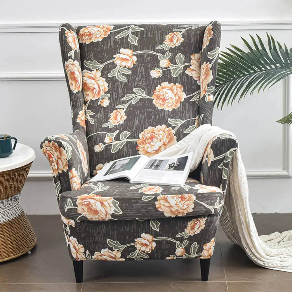 Retro Floral Wingback Chair Slipcover Stretch 1 Set of 2 Arm Chair Slipcover Crfatop %sku%