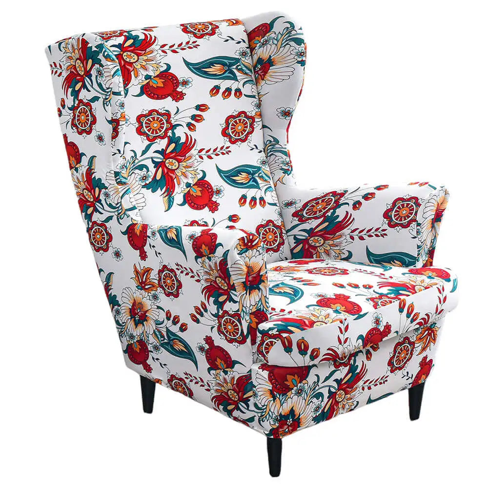 Retro Floral Wingback Chair Slipcover Stretch 1 Set of 2 Arm Chair Slipcover Crfatop %sku%