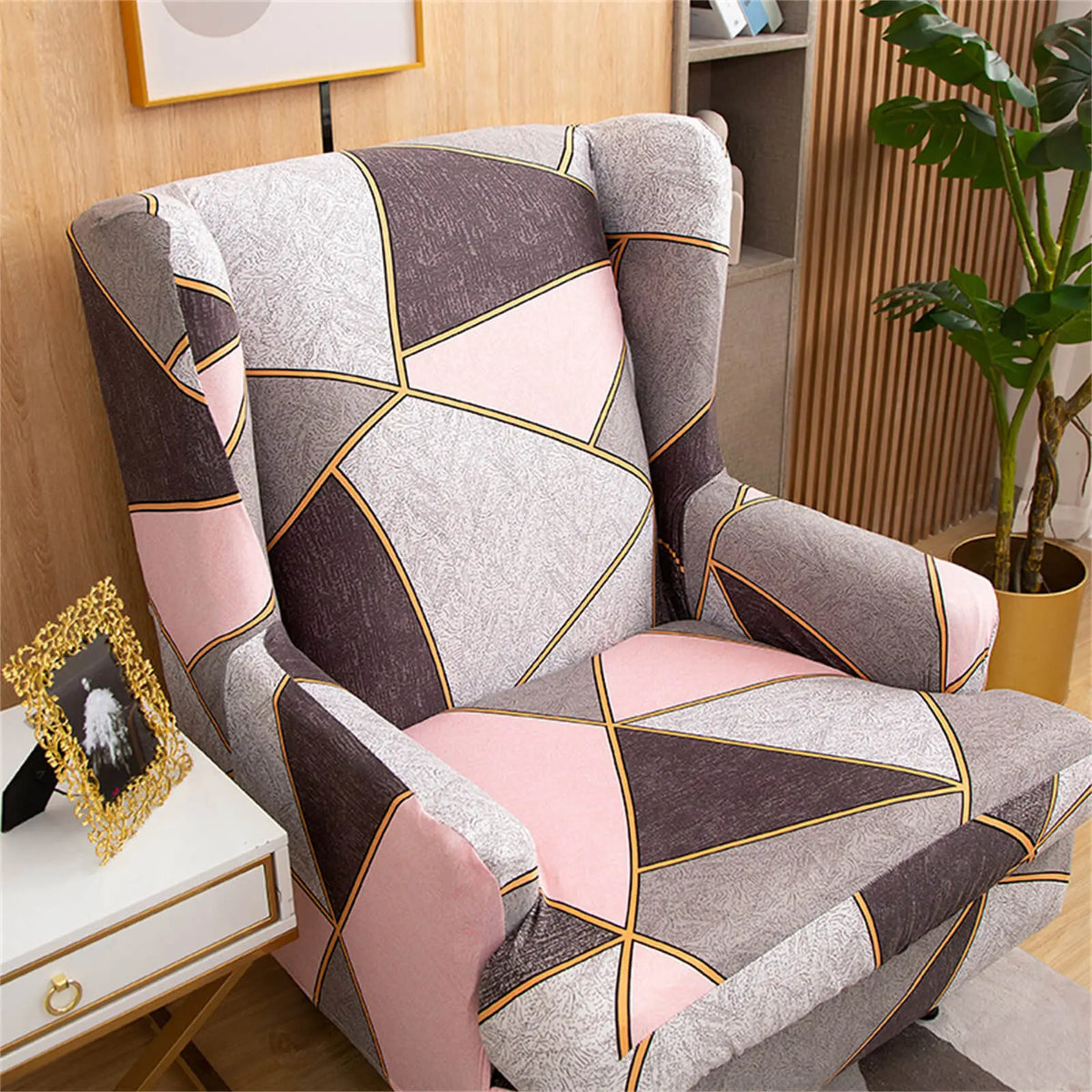 Patterned Wingback Chair Cover High Quality Furniture Protector - Pink-grey Crfatop %sku%